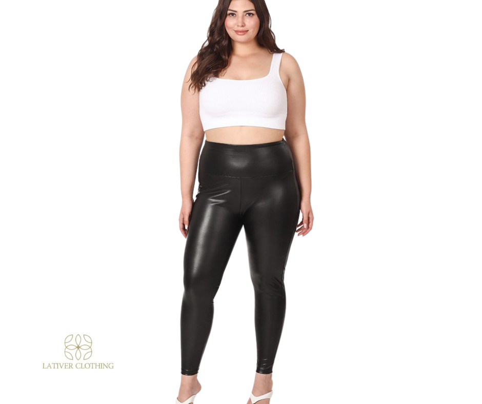 Faux Leather Split Front Leggings